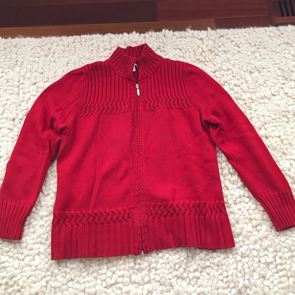 Red High Neck Zippered Sweater - Picture 1 of 2